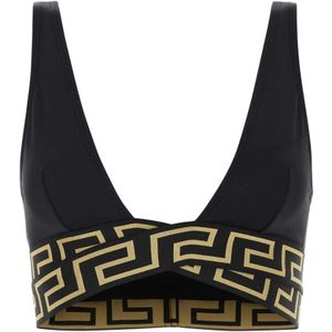 Versace, Stretch Nylon Bikini Top Zwart, Dames, Maat:M