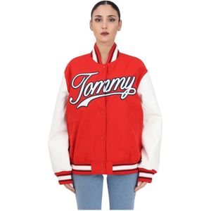 Tommy Jeans, Jassen, Dames, Rood, S, Polyester, Dames College Stijl Jas