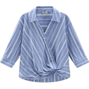 Woolrich, Blouses & Shirts, Dames, Blauw, M, Katoen, Gestreepte katoenen blouse voor vrouwen