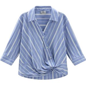 Woolrich, Gestreepte katoenen blouse voor vrouwen Blauw, Dames, Maat:M