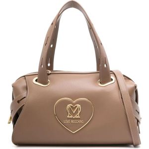 Love Moschino, Tassen, Dames, Bruin, ONE Size, Taupe Bruine Faux Leren Schoudertas