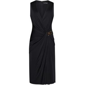 Versace, Kleedjes, Dames, Zwart, S, Zwarte V-hals jurk