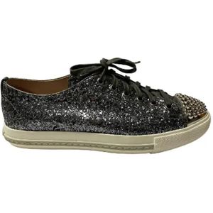 Miu Miu Pre-owned, Pre-owned, Dames, Grijs, 37 EU, Polyester, Pre-owned Polyester sneakers