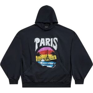 Balenciaga, Sweatshirts & Hoodies, Heren, Zwart, S, Katoen, Paris Tropical Katoenen Hoodie