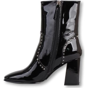 Bibi Lou, Schoenen, Dames, Zwart, 36 EU, Leer, Studded Zwart Leren Enkellaarsje