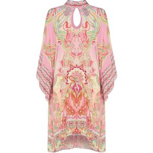 Camilla, Hoge hals zijden kaftan met uitsnijding Veelkleurig, Dames, Maat:ONE Size