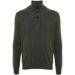 Brioni, Truien, Heren, Groen, L, Kasjmier, Gestreept Kasjmier Gebreid Poloshirt