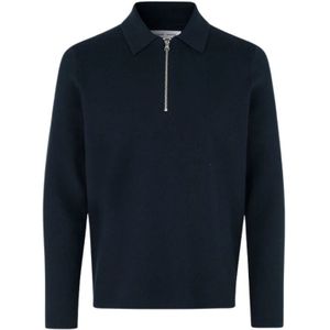 Samsøe Samsøe, Tops, Heren, Blauw, M, Polyester, Zip Knit Polo Shirt