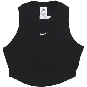 Nike, Tops, Dames, Zwart, M, Polyester, Essential Rib Crop Tank Zwart/Wit