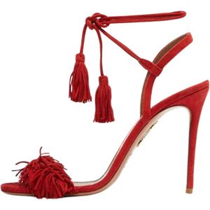 Aquazzura Pre-owned, Pre-owned, Dames, Rood, 39 EU, Suède, Pre-owned Suede sandals