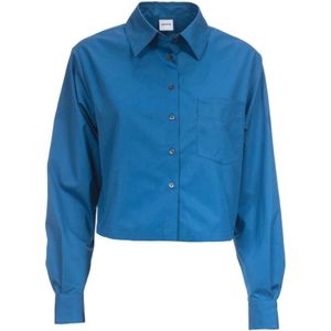 Aspesi, Blouses & Shirts, Dames, Blauw, S, Katoen, Blauwe Katoenen Popeline Overhemd