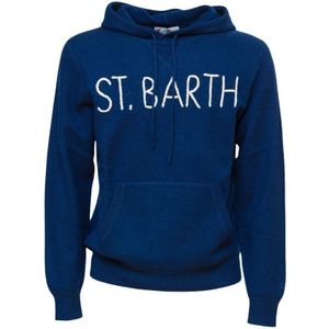 MC2 Saint Barth, Sweatshirts & Hoodies, Heren, Blauw, L, Wol, Geborduurde Wollen Hoodie Trui