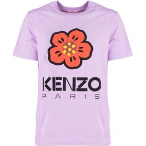 Kenzo, Tops, Dames, Paars, S, Katoen, Losse Lila T-shirt met Kenzo Boke Bloemenlogo