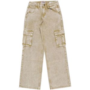 Guess, Broeken, Dames, Beige, W26, Katoen, Cargo Broek met Zakken en Logo