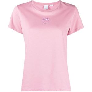 Pinko, Tops, Dames, Roze, L, Katoen, Love Birds Geborduurde T-shirts en Polos