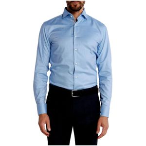 Hugo Boss, Overhemden, Heren, Blauw, L, Katoen, Slim Fit Katoenen Twill Overhemd met Contrastdetails
