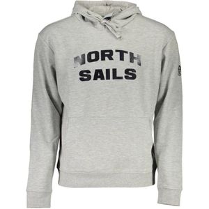 North Sails, Sweatshirts & Hoodies, Heren, Grijs, L, Katoen, Grijze Katoenen Trui met Capuchon en Print
