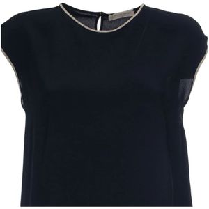 Le Tricot Perugia, Tops, Dames, Blauw, L, Zijden Blend Mouwloos Asymmetrisch T-shirt