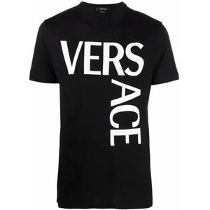 Versace, Tops, Heren, Zwart, S, Katoen, Logo T-shirt van katoen