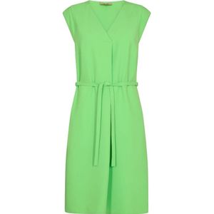 MOS Mosh, Kleedjes, Dames, Groen, M, Groene V-Hals Jurk met Taille Riem