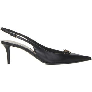 Valentino Garavani, Schoenen, Dames, Zwart, 36 EU, Zwarte Leren Moon Logo Slingback Pumps