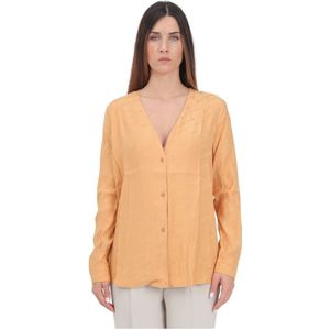 Armani Exchange, Blouses & Shirts, Dames, Oranje, S, Elegante Oranje Signature Print Overhemd