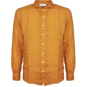 Gran Sasso, Overhemden, Heren, Oranje, M, Linnen, Casual Shirts