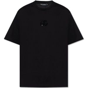 Dolce & Gabbana, Tops, Heren, Zwart, L, Katoen, T-shirt met logo