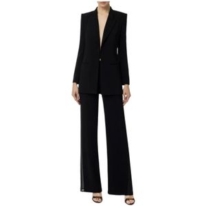 Elisabetta Franchi, Jumpsuits & Playsuits, Dames, Zwart, L, Satijn, Zwart Tailleur in Vloeibare Crêpe