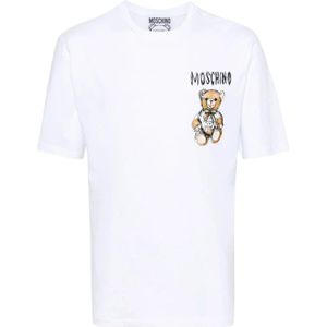 Moschino, Tops, Heren, Wit, M, Katoen, Wit Katoen Regular Fit T-Shirt
