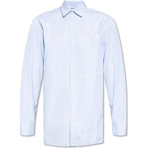 Jil Sander, Overhemden, Heren, Blauw, XL, Katoen, Katoenen shirt met logo