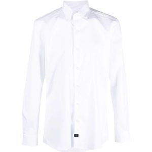 Fay, Overhemden, Heren, Wit, 4Xl, Katoen, Witte Stretch Shirt met Logo Tag