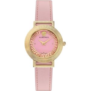 Versace, Accessoires, Dames, Geel, ONE Size, Chique Leren Horloge Roze Goud