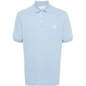 Brunello Cucinelli, Blauw Katoenen Poloshirt met Logoprint Blauw, Heren, Maat:M