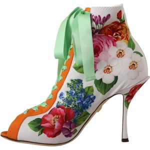 Dolce & Gabbana, Schoenen, Dames, Wit, 39 EU, Hoge Laarzen met Multicolor Bloemenprint