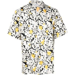 Lanvin, Overhemden, Heren, Veelkleurig, L, Korte Mouw Zwarte Zijden Bloemenprint Shirt