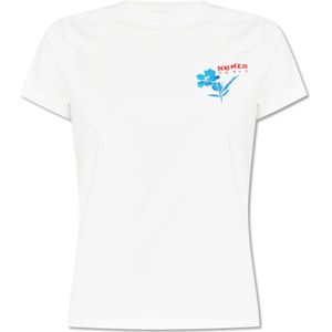 Kenzo, Tops, Dames, Wit, M, Katoen, T-shirt met logo
