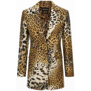 Roberto Cavalli, Jaguar Print Single-Breasted Blazer Veelkleurig, Dames, Maat:M