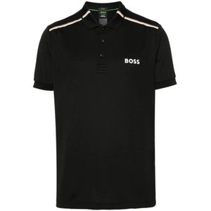 Hugo Boss, Zwarte trui met geperforeerde polokraag Zwart, Heren, Maat:XL
