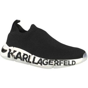 Karl Lagerfeld, Schoenen, Dames, Zwart, 39 EU, Leer, Contrasterende lage sneakers