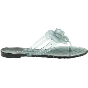 Chanel Vintage, Groene Jelly PVC Camelia Teenslippers Groen, Dames, Maat:37 EU