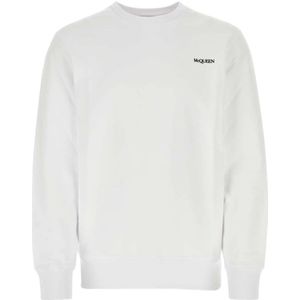 Alexander McQueen, Sweatshirts & Hoodies, Heren, Wit, L, Katoen, Klassieke Witte Katoenen Sweatshirt