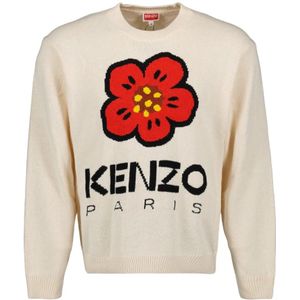 Kenzo, Truien, Heren, Wit, L, Katoen, Boke Flower Ronde Hals Sweater