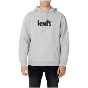 Levi's, Sweatshirts & Hoodies, Heren, Grijs, L, Katoen, Grijze Bedrukte Hoodie