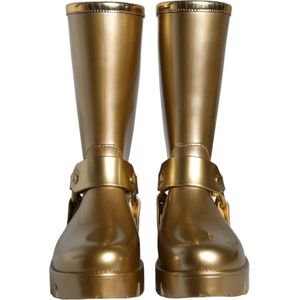 Dolce & Gabbana, Schoenen, Dames, Geel, 37 EU, Gouden metallic PVC regenlaarzen