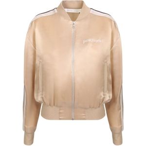 Palm Angels, Luxe sportieve bomberjack met streepdetail Beige, Dames, Maat:L