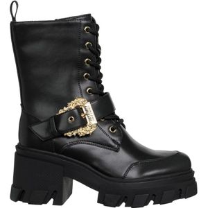 Versace Jeans Couture, Schoenen, Dames, Zwart, 41 EU, Hoge hak veterlaarzen met rits