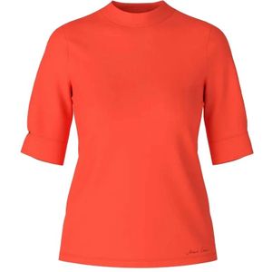 Marc Cain, Basis T-shirt met halve mouwen en decoratieve knoop Rood, Dames, Maat:S