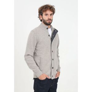 Barbour, Truien, Heren, Grijs, 2Xl, Wol, Beige Cardigan met Alcantara Elleboogstukken