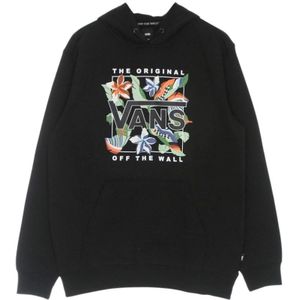 Vans, Sweatshirts & Hoodies, Heren, Zwart, M, Katoen, Bloemen Zwarte Hoodie met Koord